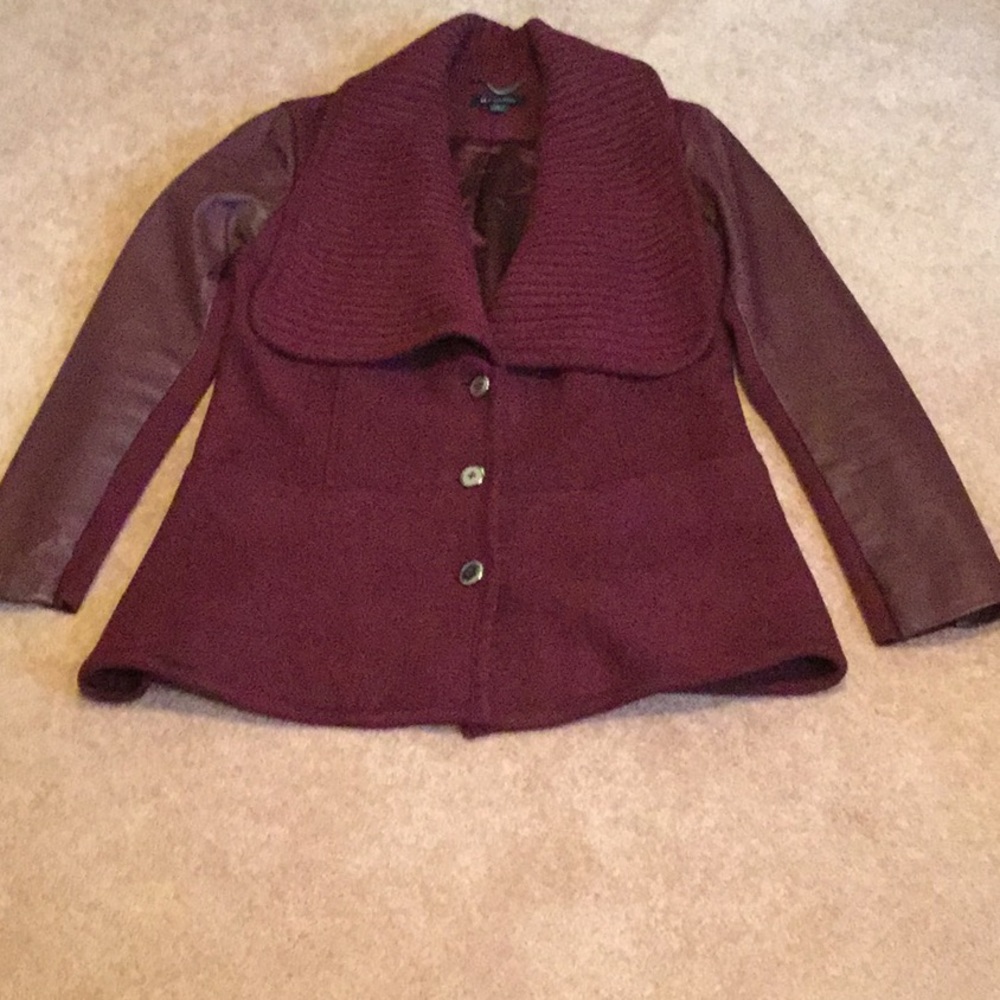 H by Halston wool and leather burgundy jacket